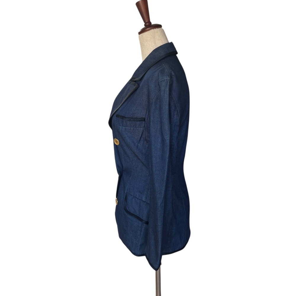 Vintage 80s Donna Karan Denim Blazer Fitted Jean Jacket sz 2 - Picture 6 of 12